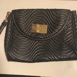 Versace Black Quilted Clutch with Gold Accent